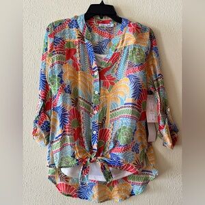 Figueroa & Flower Royal Blue And Orange Floral Top